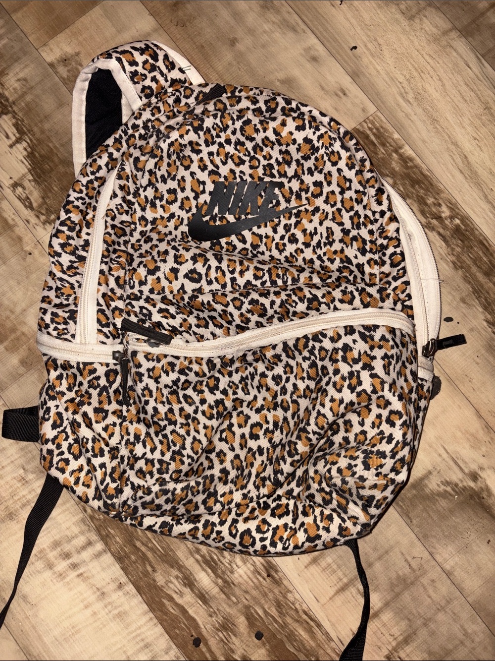 Nike Leopard Print Backpack in White, Tan & Black